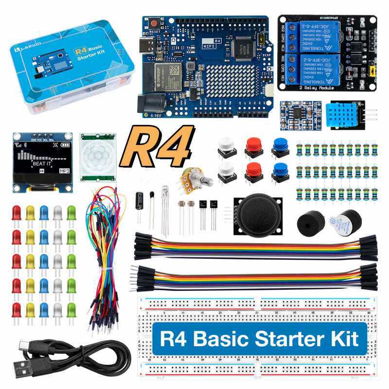 Learn Diy Electronics - ชุดเริ่มต้นสำหรับการพัฒนา UNO R4 ที่รองรับ Wi-Fi พร้อมเซ็นเซอร์และส่วนประกอบอิเล็กทรอนิกส์
