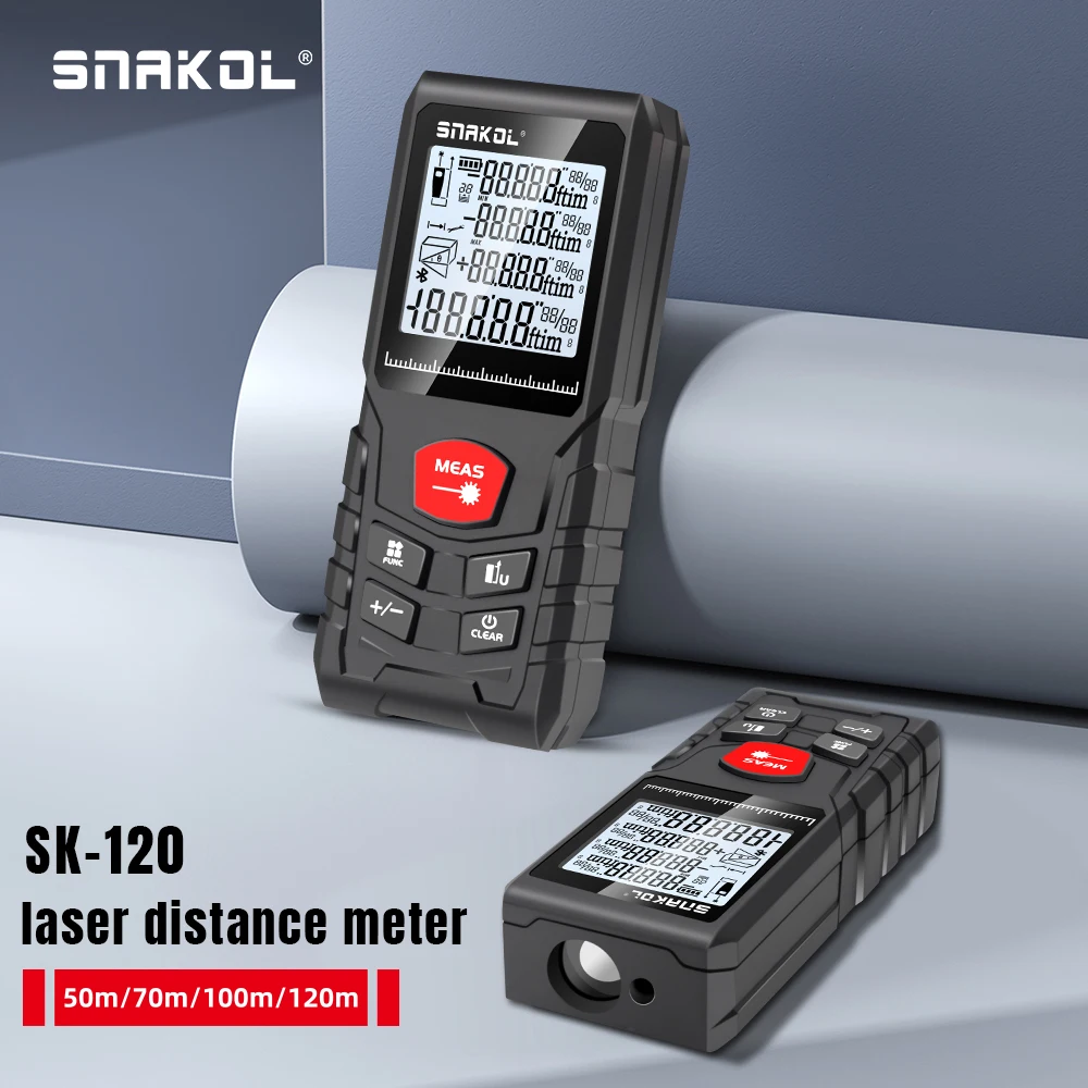Stanley Tape 25Ft - เครื่องวัดระยะทางด้วยเลเซอร์ดิจิตอล SNAKOL SK-120 ระยะวัด 50ม./70ม./100ม./120ม. -
